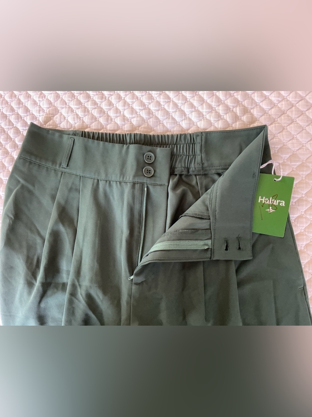 HALARA Dark Green Flex High Waisted Straight Leg Work Pants  L petite - Picture 7 of 12